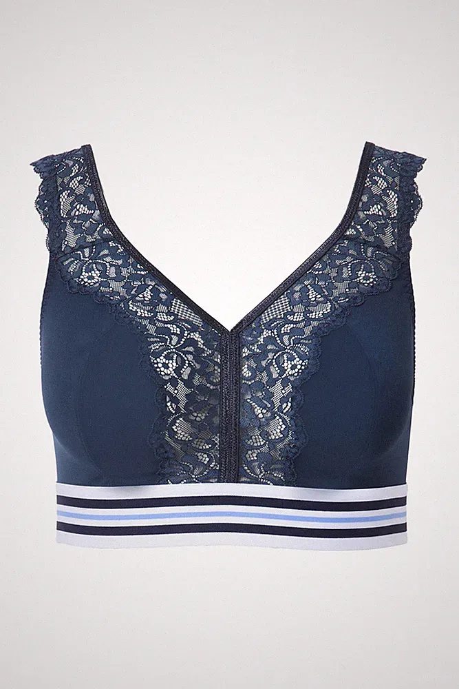 Ulla Popken große Größen BH ohne Bügel 105F nachtblau Minimizer Bralette Spitze