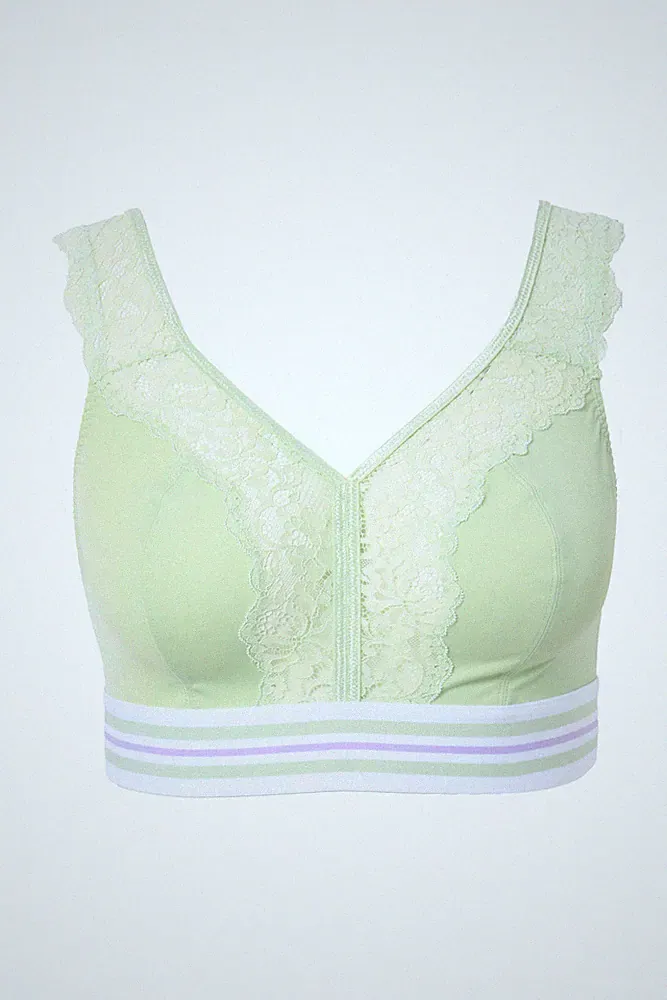 Ulla Popken große Größen BH ohne Bügel 110D hellgrün Minimizer Bralette Spitze
