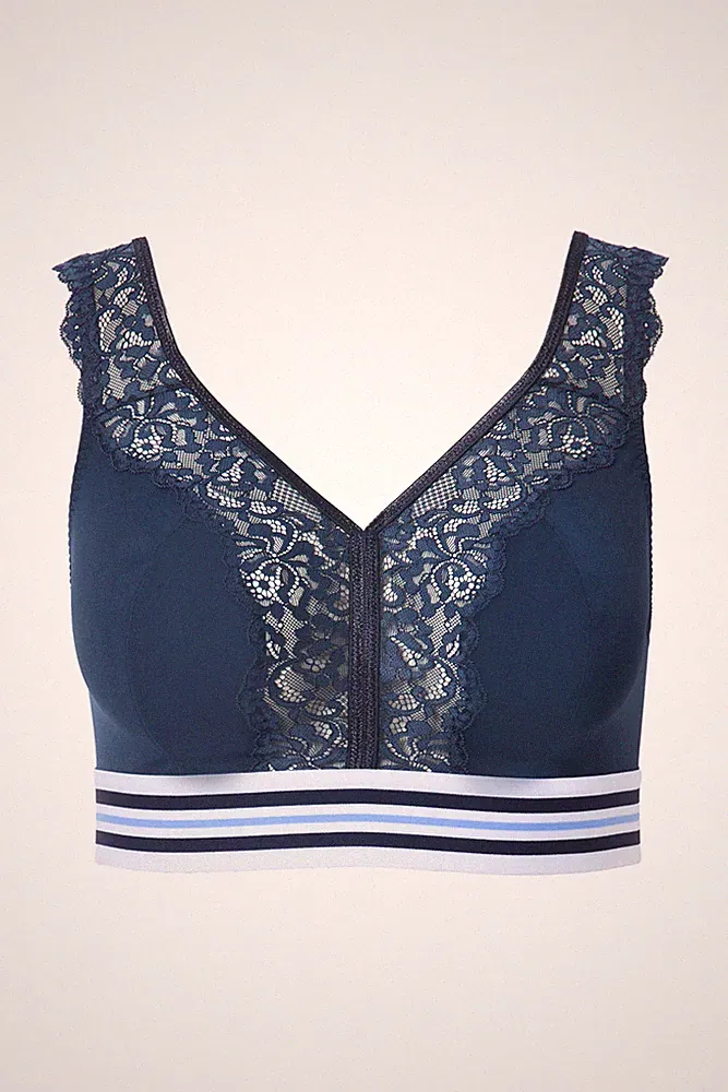 Ulla Popken große Größen BH ohne Bügel 110D nachtblau Minimizer Bralette Spitze