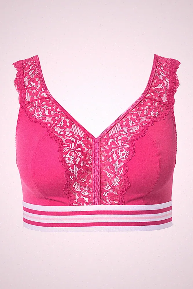 Ulla Popken große Größen BH ohne Bügel 110D pink Minimizer Bralette Spitze