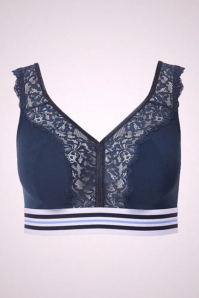 Ulla Popken große Größen BH ohne Bügel 115D nachtblau Minimizer Bralette Spitze