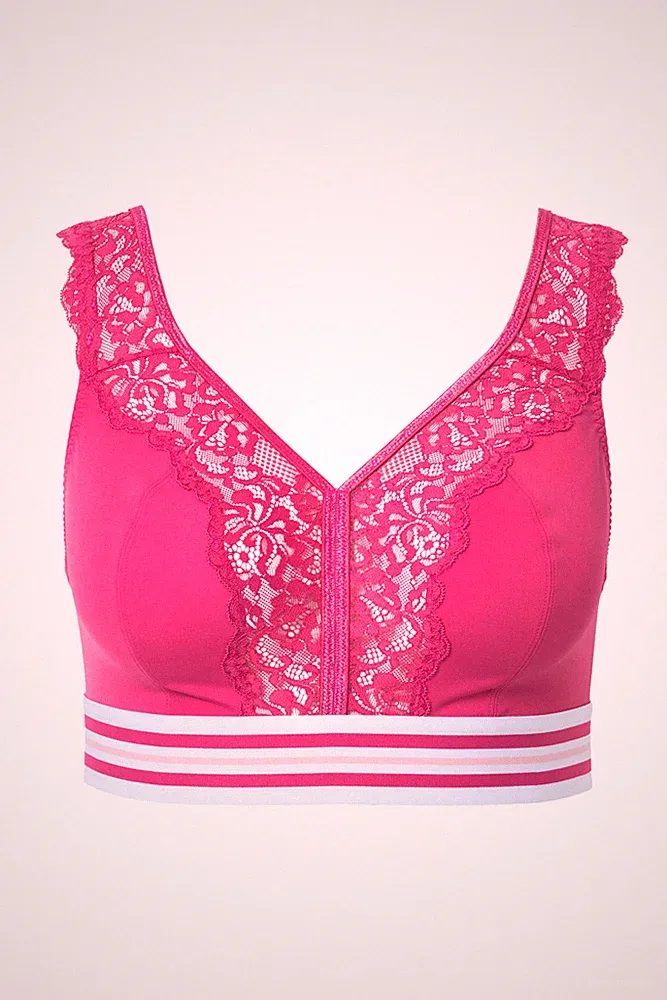 Ulla Popken große Größen BH ohne Bügel 115D pink Minimizer Bralette Spitze