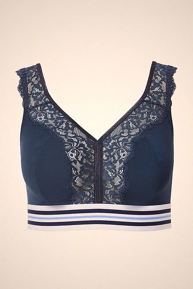 Ulla Popken große Größen BH ohne Bügel 115F nachtblau Minimizer Bralette Spitze