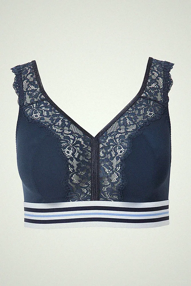 Ulla Popken große Größen BH ohne Bügel 120D nachtblau Minimizer Bralette Spitze