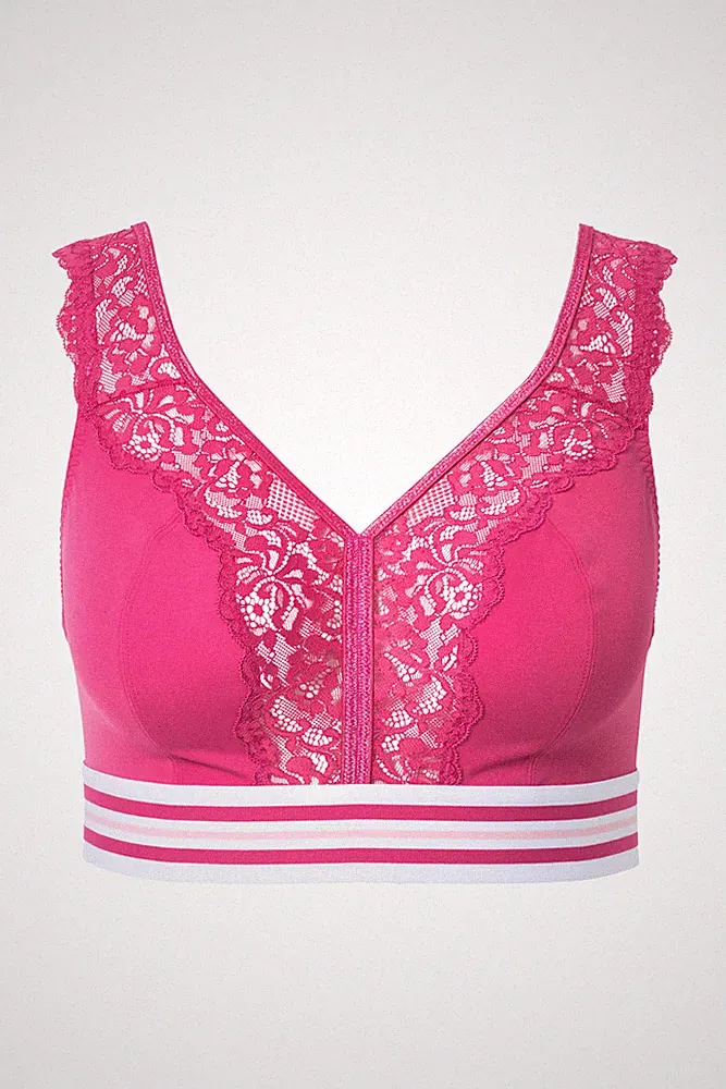 Ulla Popken große Größen BH ohne Bügel 120D pink Minimizer Bralette Spitze