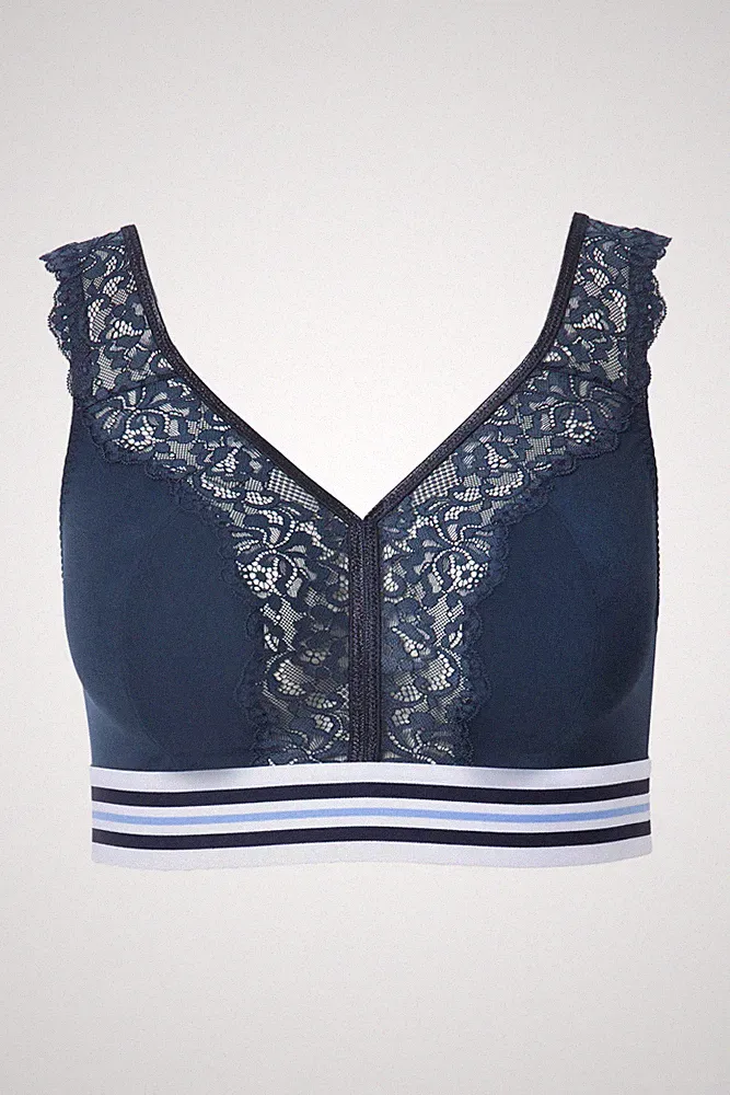 Ulla Popken große Größen BH ohne Bügel 120F nachtblau Minimizer Bralette Spitze