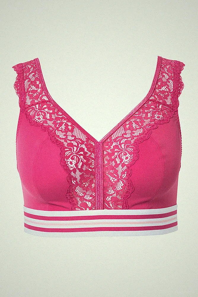 Ulla Popken große Größen BH ohne Bügel 120F pink Minimizer Bralette Spitze