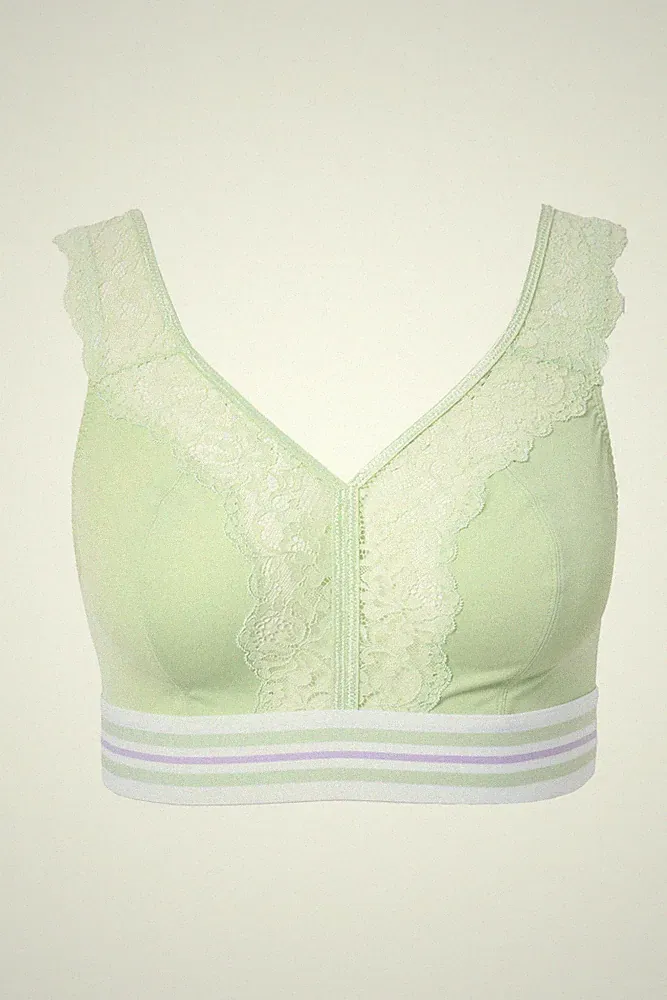 Ulla Popken große Größen BH ohne Bügel 85D hellgrün Minimizer Bralette Spitze