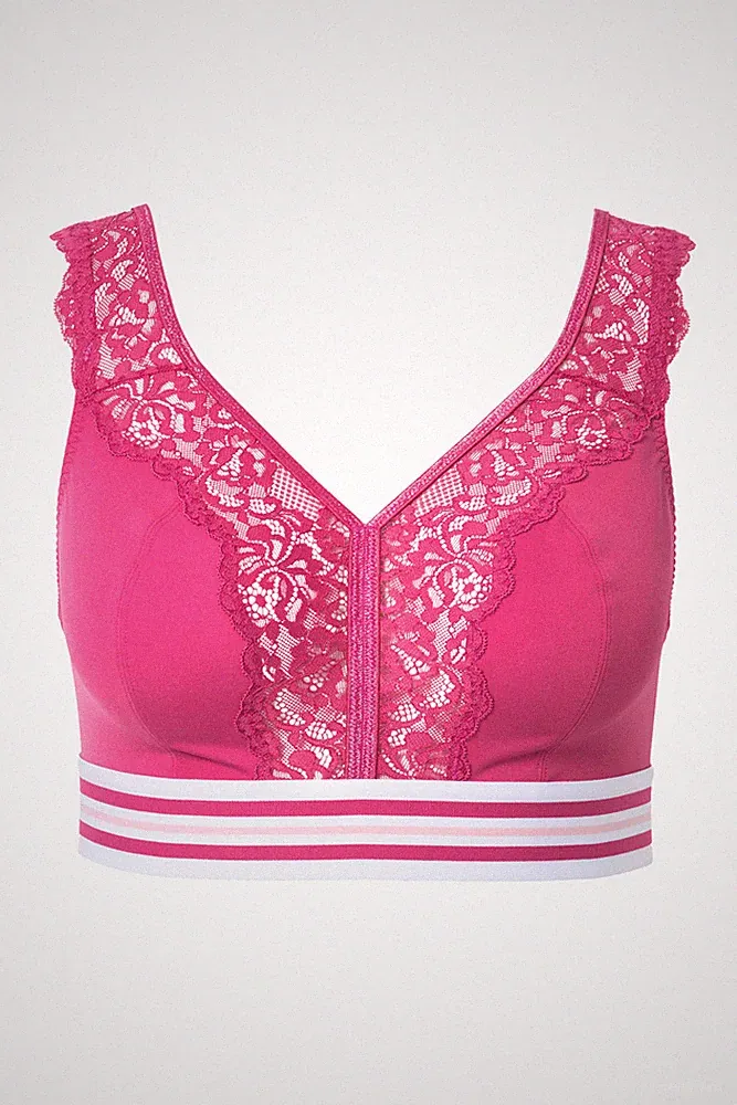 Ulla Popken große Größen BH ohne Bügel 85D pink Minimizer Bralette Spitze