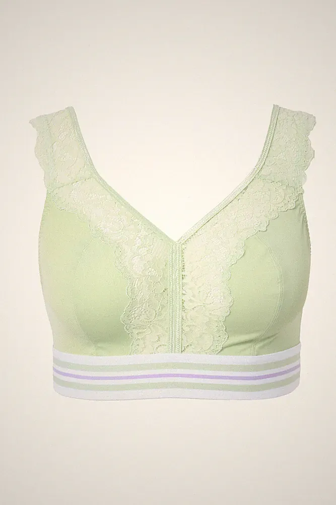 Ulla Popken große Größen BH ohne Bügel 85F hellgrün Minimizer Bralette Spitze