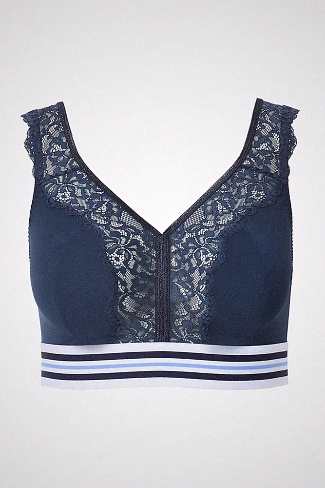 Ulla Popken große Größen BH ohne Bügel 85F nachtblau Minimizer Bralette Spitze