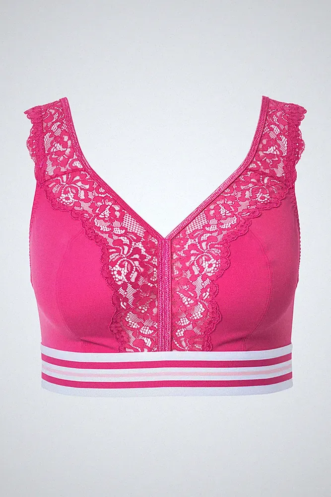 Ulla Popken große Größen BH ohne Bügel 85F pink Minimizer Bralette Spitze