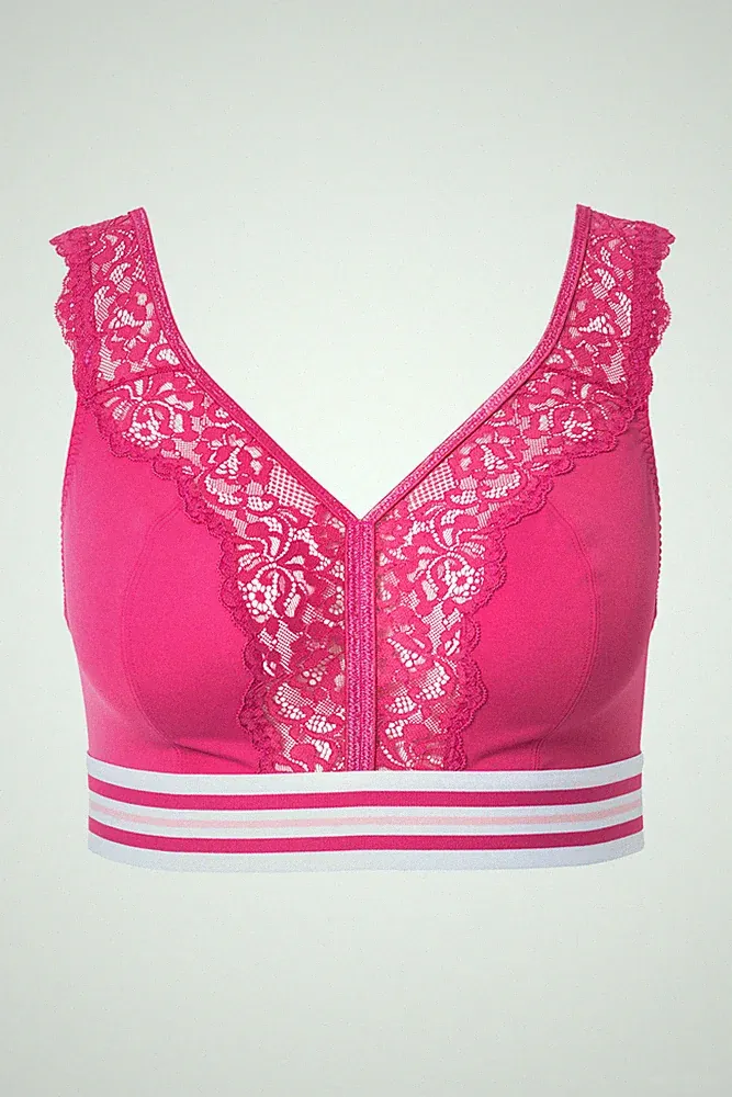 Ulla Popken große Größen BH ohne Bügel 90D pink Minimizer Bralette Spitze