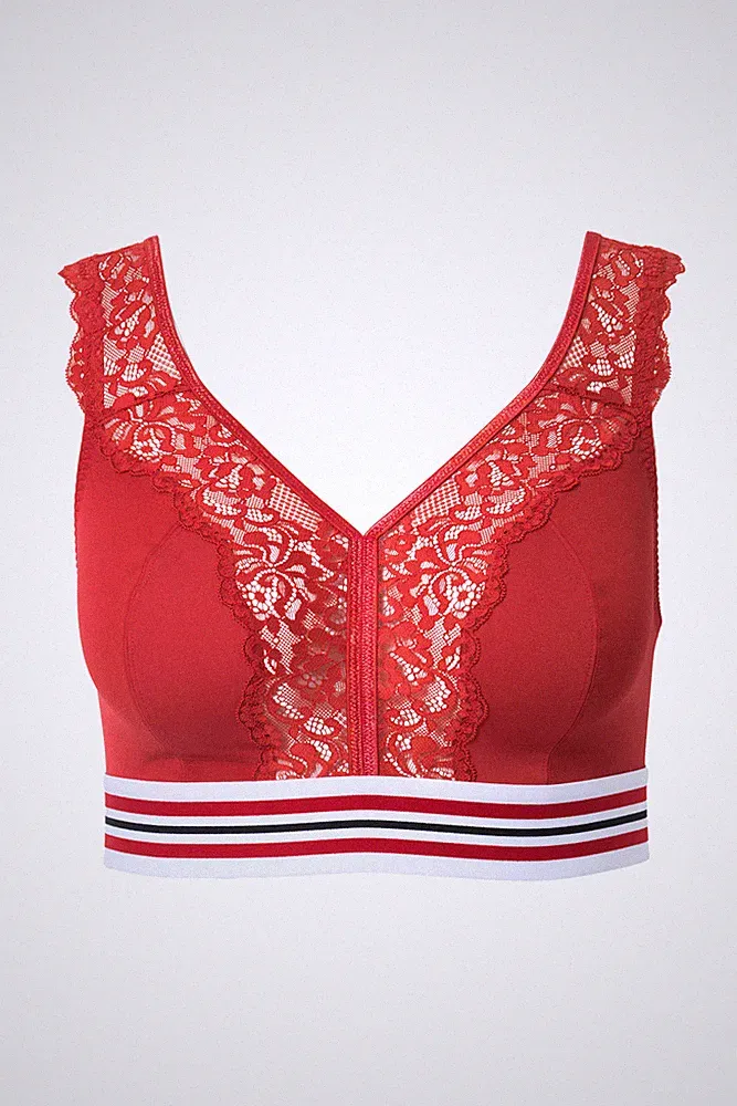 Ulla Popken große Größen BH ohne Bügel 90D salsa Minimizer Bralette Spitze