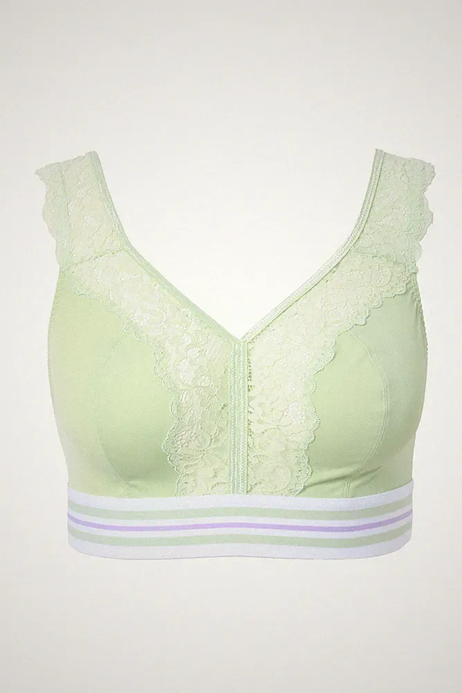Ulla Popken große Größen BH ohne Bügel 90F hellgrün Minimizer Bralette Spitze