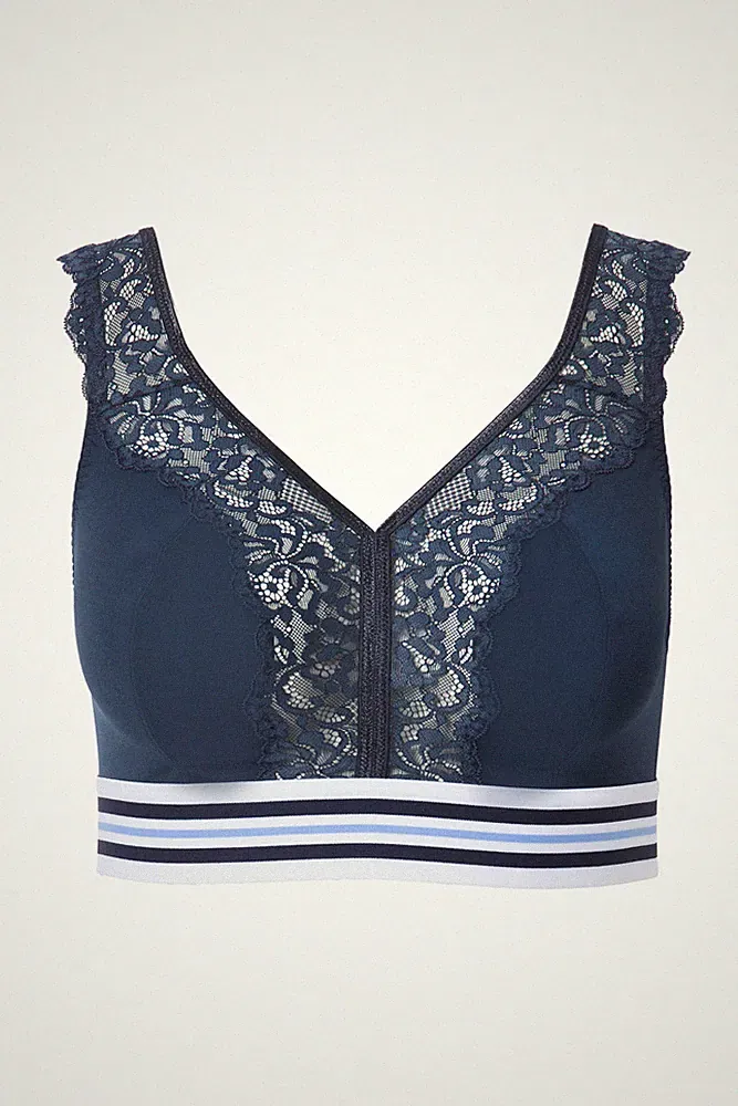 Ulla Popken große Größen BH ohne Bügel 90F nachtblau Minimizer Bralette Spitze