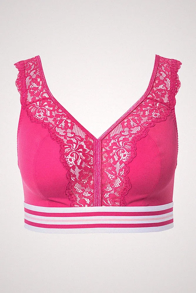 Ulla Popken große Größen BH ohne Bügel 90F pink Minimizer Bralette Spitze
