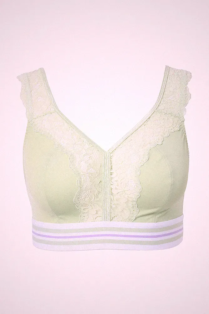 Ulla Popken große Größen BH ohne Bügel 95D hellgrün Minimizer Bralette Spitze