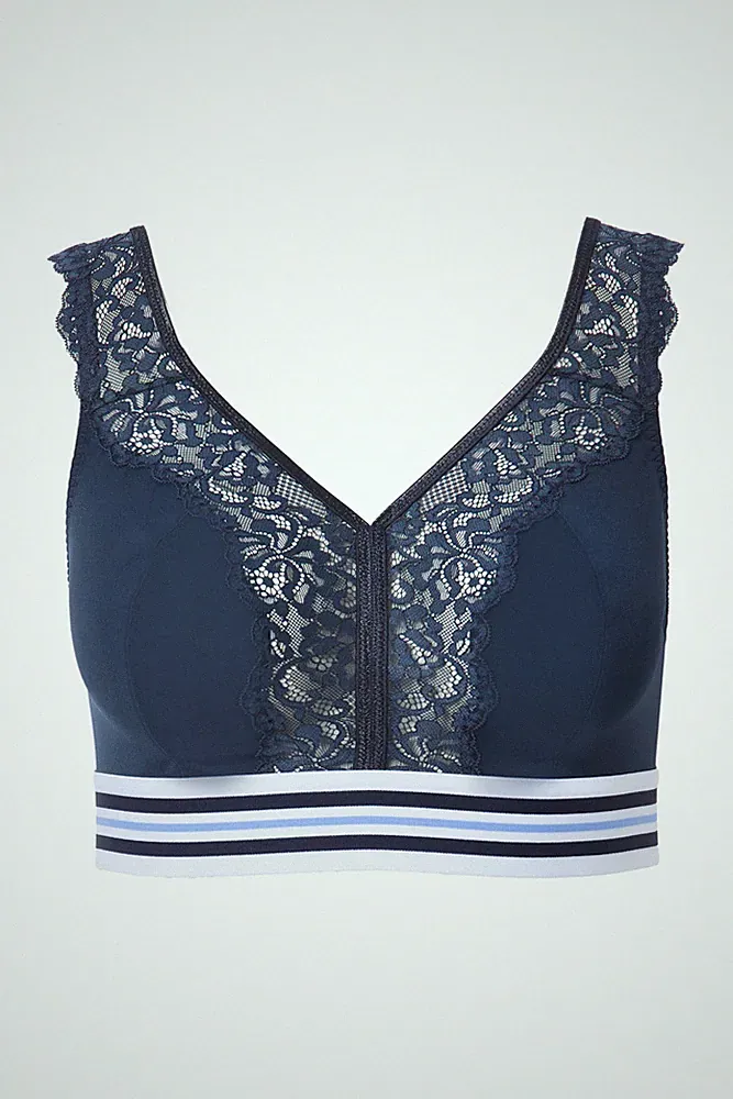 Ulla Popken große Größen BH ohne Bügel 95D nachtblau Minimizer Bralette Spitze