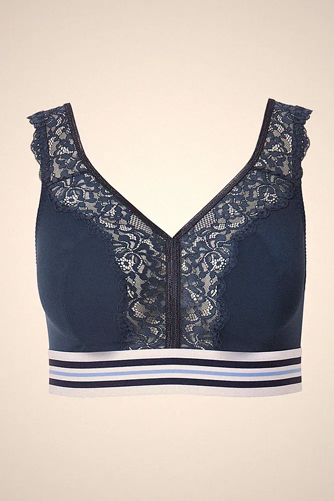 Ulla Popken große Größen BH ohne Bügel 95F nachtblau Minimizer Bralette Spitze