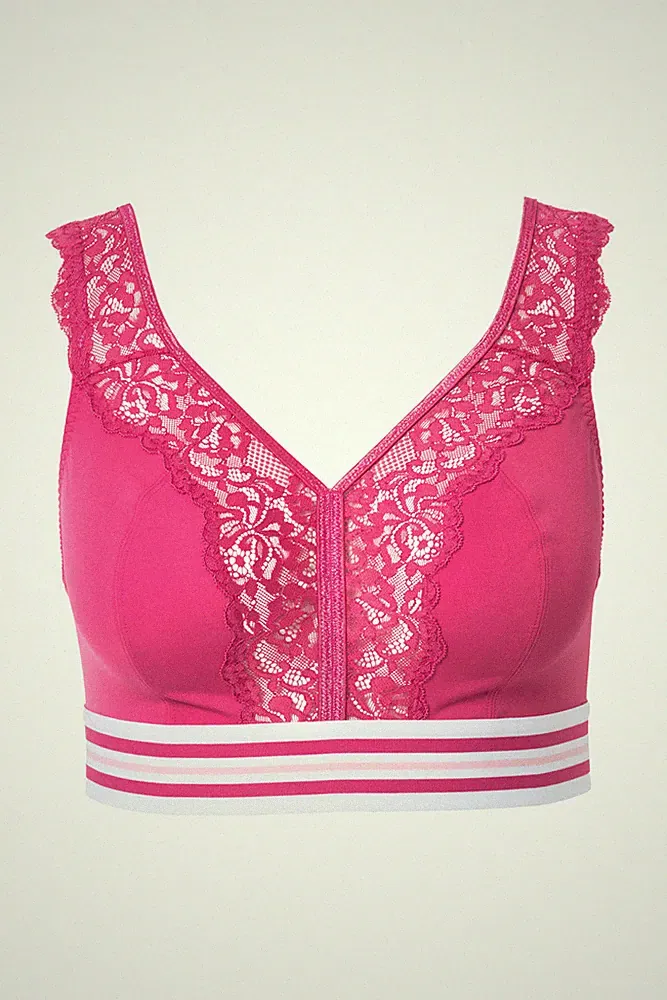 Ulla Popken große Größen BH ohne Bügel 95F pink Minimizer Bralette Spitze