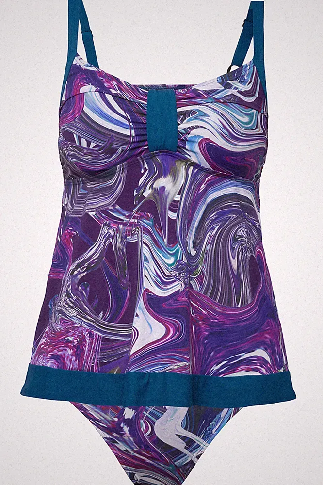 Ulla Popken große Größen Soft BH 42 violett Tankini Marmormuster Softcups