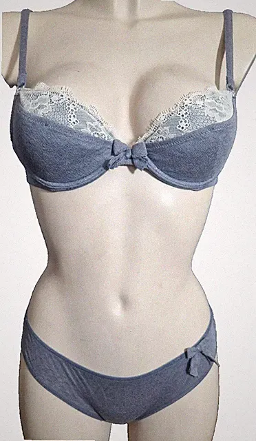 VALERY Rosapois FT4 Push-up Bügel BH Set Gr.75B UK34B +Slip S GrauKaschmir Modal