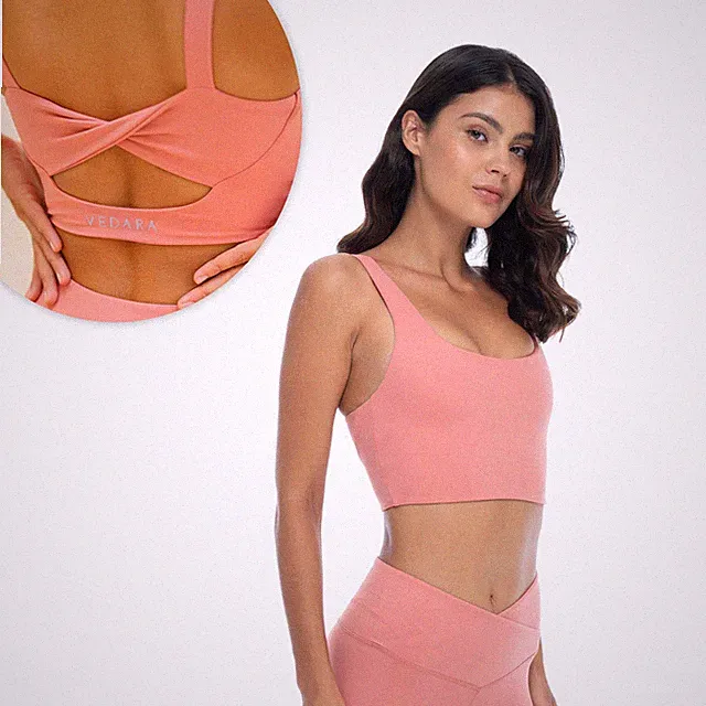 Vedara™ Sport-BH AMALA Damen, Sports Bra, Yoga, Pilates, Fitness, Top in Rosa