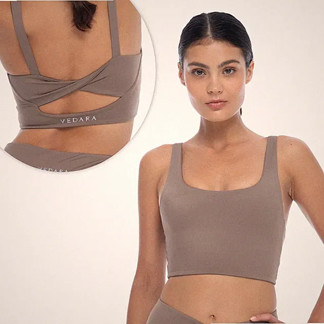 Vedara™ Sport-BH AMALA Damen, Sports Bra, Yoga, Pilates, Fitness, Top in Taupe