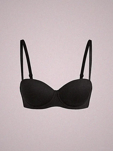 Veilyse Schwarzer Glänzender Push Up BH im Bandeau Stil mit Abnehmbaren Billig24