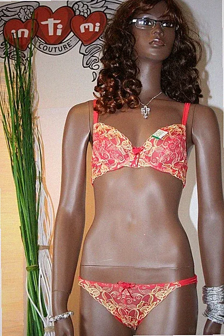 VENA Lingerie BH-Set Bügel BH Slip Spitze 70C 75C 80C Bestickt Rot Gold Neu
