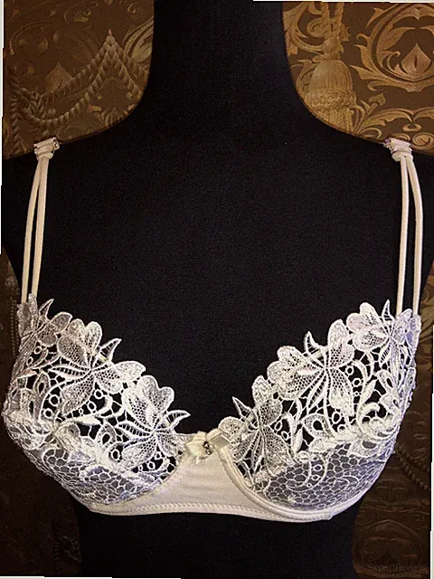 Verführerische Reizwäsche Bügel BH 75B Sexy Stickerei Spitzen Dessous weiße Bra