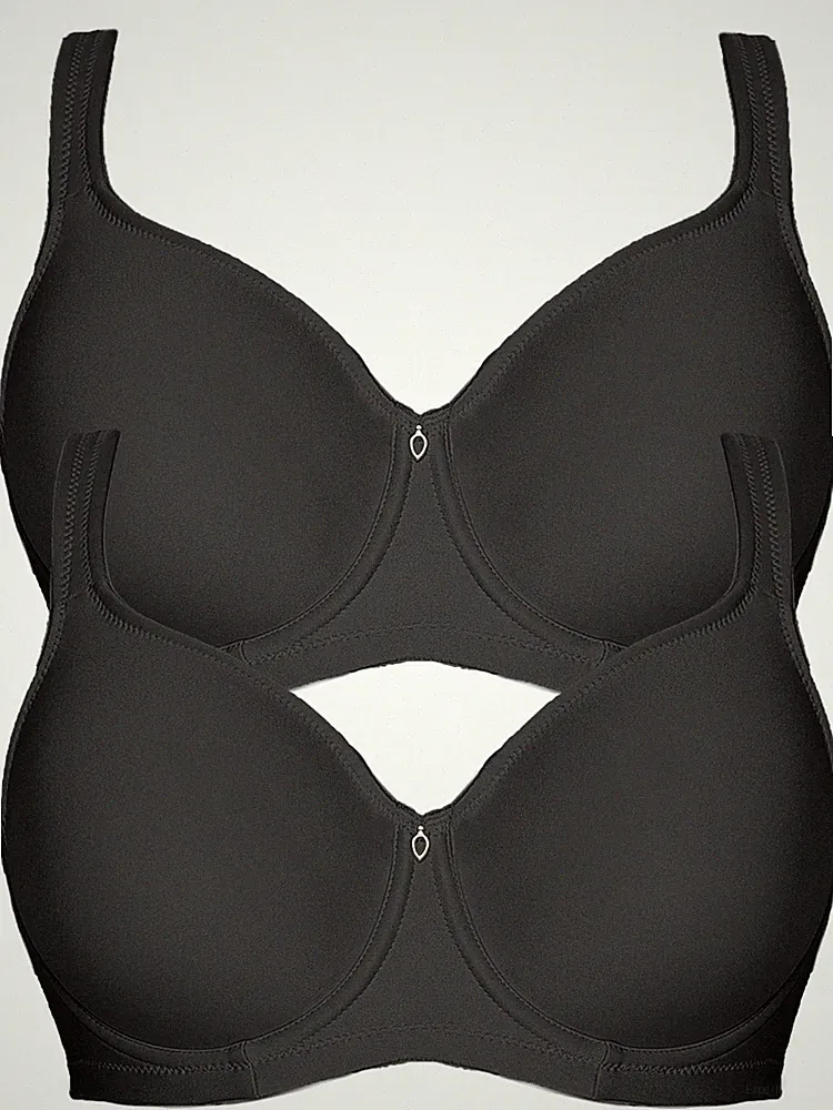 VIANIA Basic 14586 2er Pack Minimizer Bügel BH in Schwarz Weiß Silk