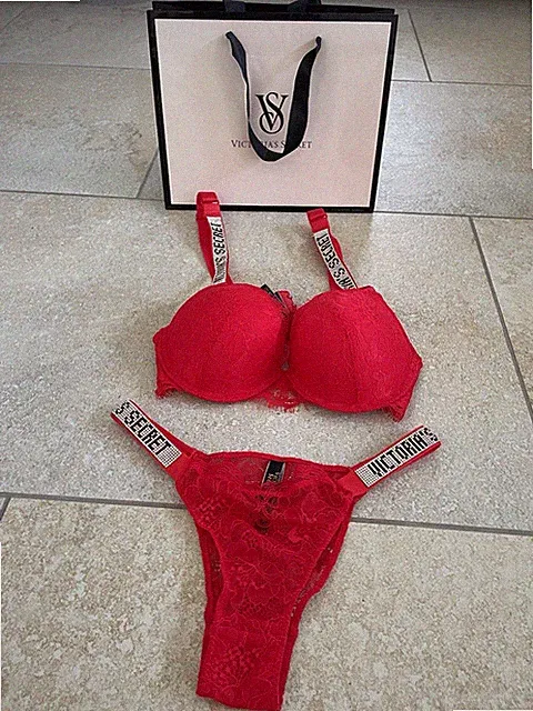Victoria's Secret Damen Push-up BH Set, Rot, Strass Größe 75B, M Neu mit Etikett