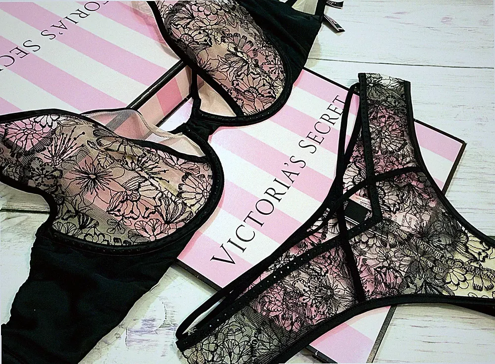 Victoria's Secret Luxe Lingerie Ungefüttert Blumenmuster Bestickt Plunge Bh Set
