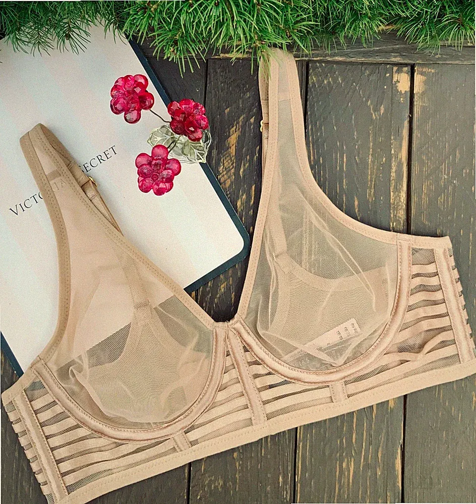 VICTORIA'S SECRET LUXE LINGERIE UNLINED VOLLE BEDECKUNG GITTER PLUNGE BH 75B