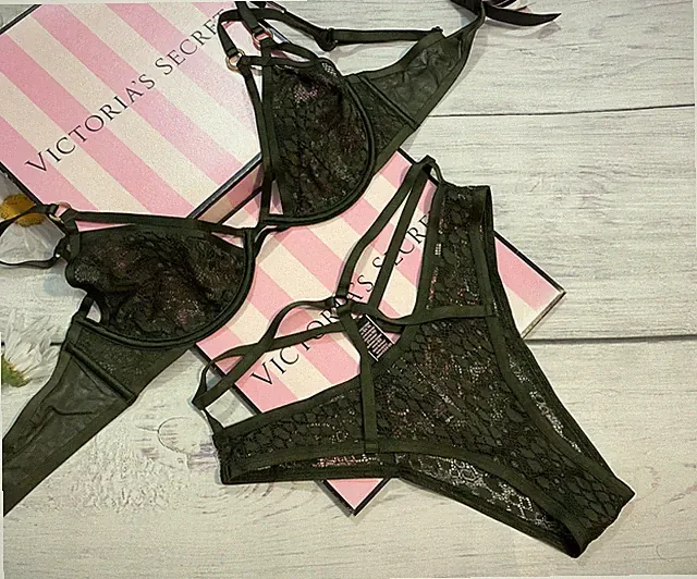 Victoria's Secret Neckholder Ring Snake Lace Plunge BH Set Ungepolstert Grün