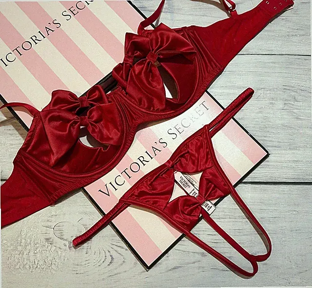 Victoria's Secret Shine Strap Bows Balconette BH Set Rot 34DD