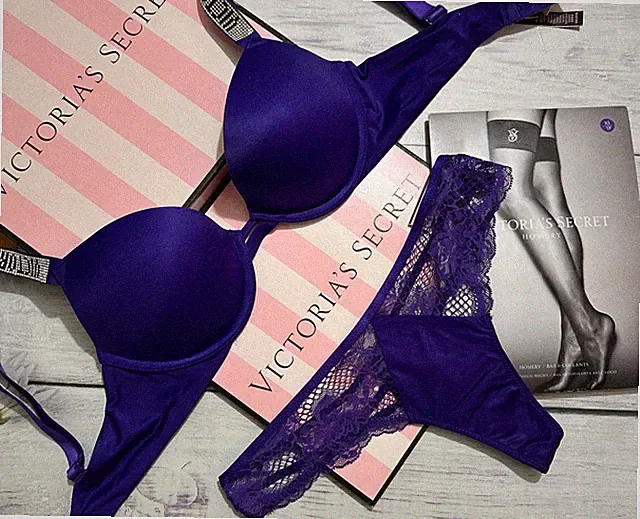 Victoria's Secret Shine Strap Push-Up BH Set Strumpf-String Set Lila