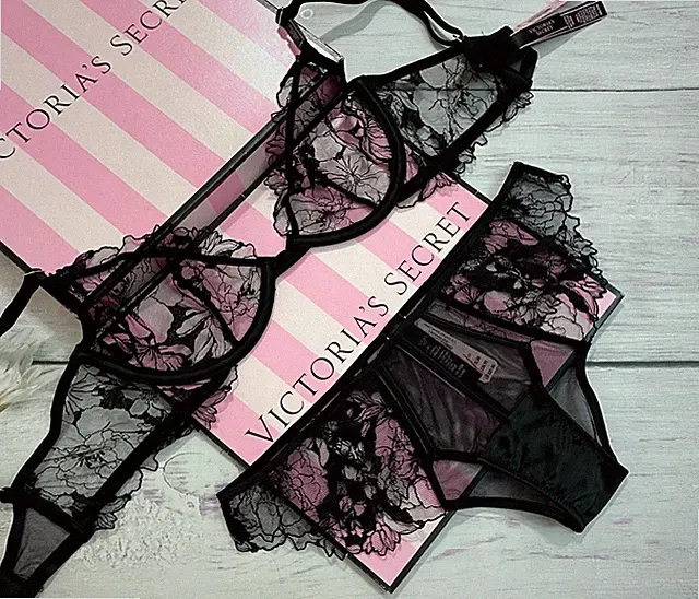 Victoria’s Secret Ungepolsterter Bügel-BH Cheeky Set LUXE Spitze Schwarz