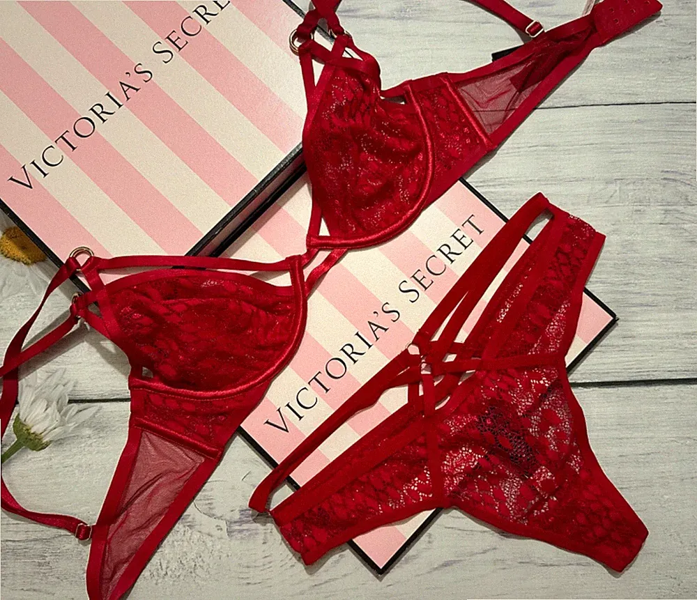 Victoria's Secret Very Sexy Schlange Spitze Ungefüttert Plunge Bh Slip Set Rot