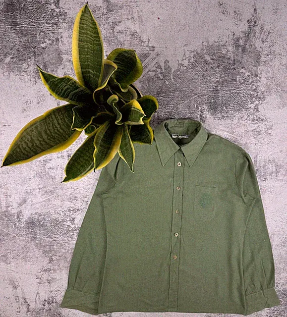 Vintage 80S Louis Feraud Made in France Paris Green Women Longsleeve Shirt Tee