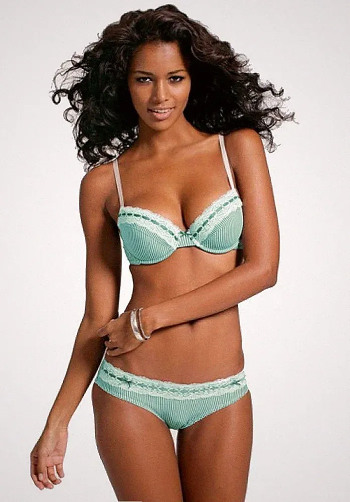 Vivance Damen Push Up Bügel BH Streifen Spitze Türkis 80 Cup D J1522