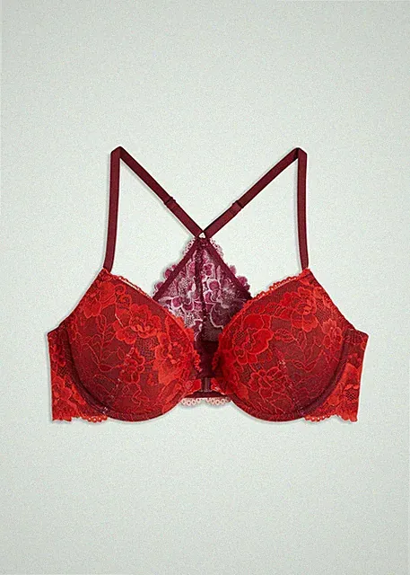 Vorderverschluss Schalen-BH mit Bügel Gr. (75) B Lila Erdbeere Damen-Bra Neu*