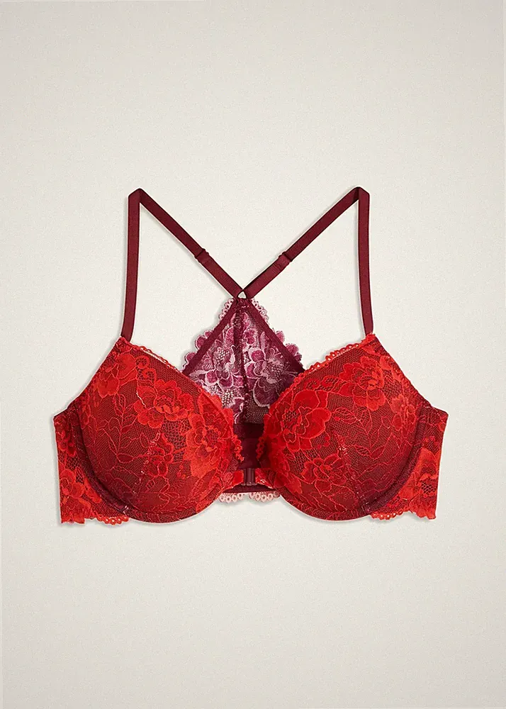 Vorderverschluss Schalen-BH mit Bügel Gr. (80) B Lila Erdbeere Damen-Bra Neu*