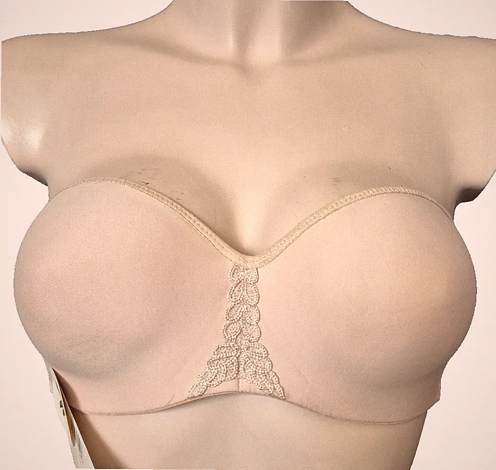 Wacoal 85414 Trägerlos Bandeau Bügel-BH Gr.70D UK 32D Wattiert Spitze in Beige