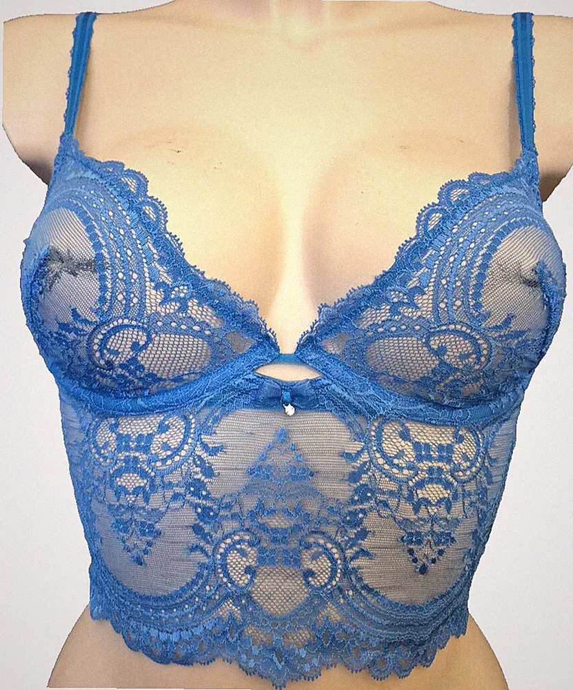 Wacoal Chrystalle Longline Bügel-BH S Gr.75B/C UK 34 B/C BH Spitze Blau