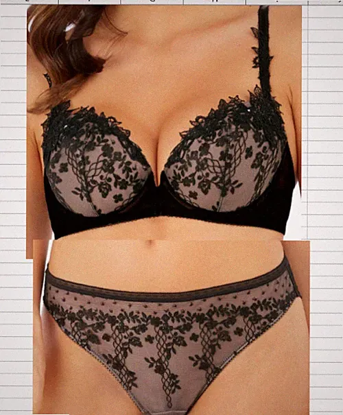 Wacoal Lumiere Douce Push-up Wattiert Bügel-BH SET Gr.70B 32B + Slip S Schwarz