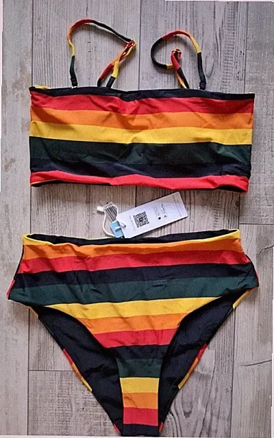 Wende-Bustier-Bikini M 38 bandeau Push-up Pride rot bunt BH csd Regenbogen A B C