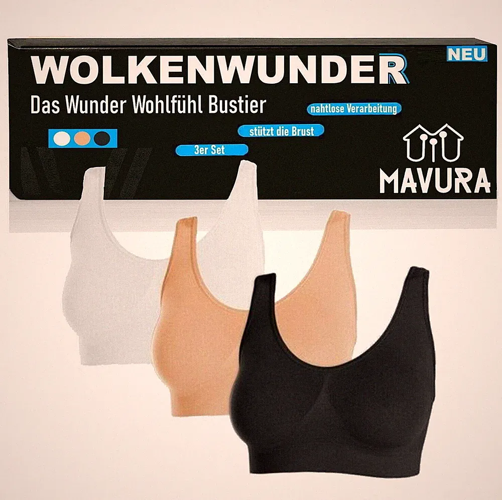 WOLKENWUNDER Das Wunder Wohlfühl Bustier nahtloser BH Ersatz ohne Bügel 3er Set